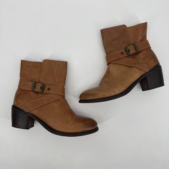 Ten Points Brown Tan Distressed Leather Ankle Boots Lined Size EU 40 - Picture 1 of 14